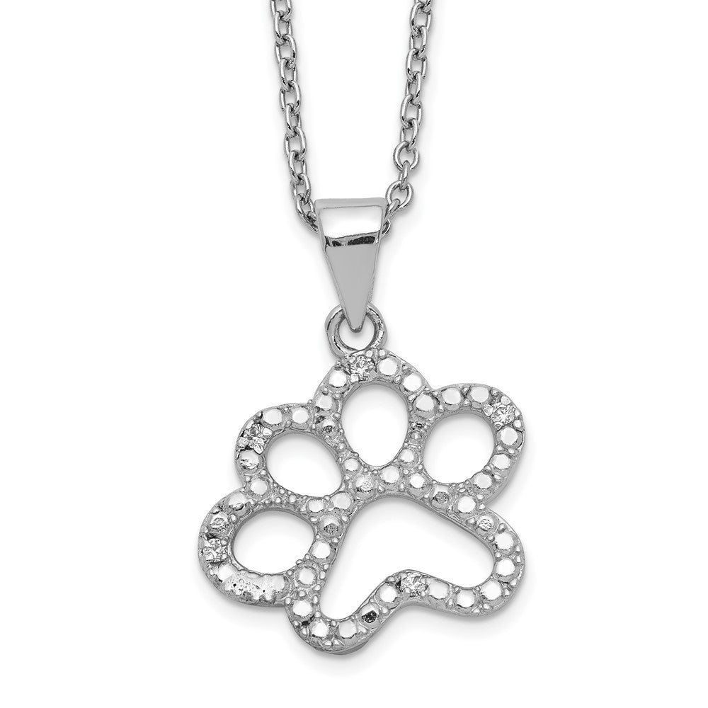 Sterling Silver Cheryl M Rhodium-Plated Brilliant-Cut Cz Paw 18.25 Inch Necklace