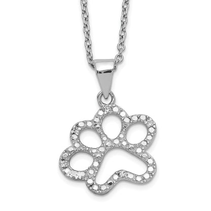 Sterling Silver Cheryl M Rhodium-Plated Brilliant-Cut Cz Paw 18.25 Inch Necklace