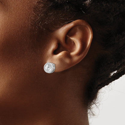 Sterling Silver Cheryl M Rhodium-Plated Brilliant-Cut Cz Halo Post Earrings