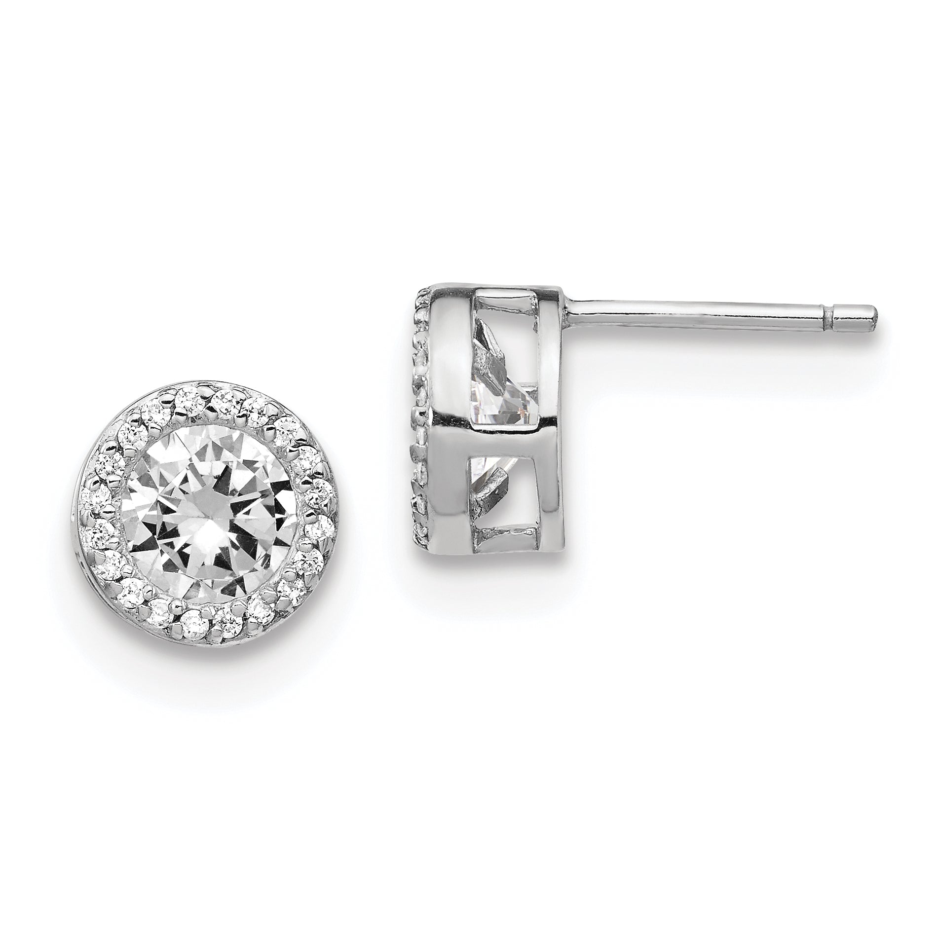 Sterling Silver Cheryl M Rhodium-Plated Brilliant-Cut Cz Halo Post Earrings