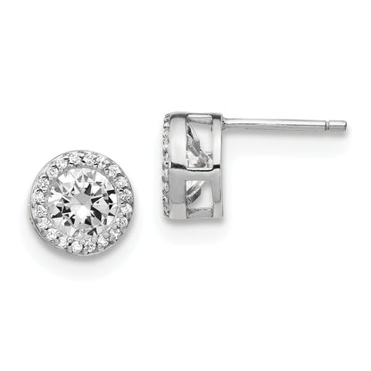 Sterling Silver Cheryl M Rhodium-Plated Brilliant-Cut Cz Halo Post Earrings