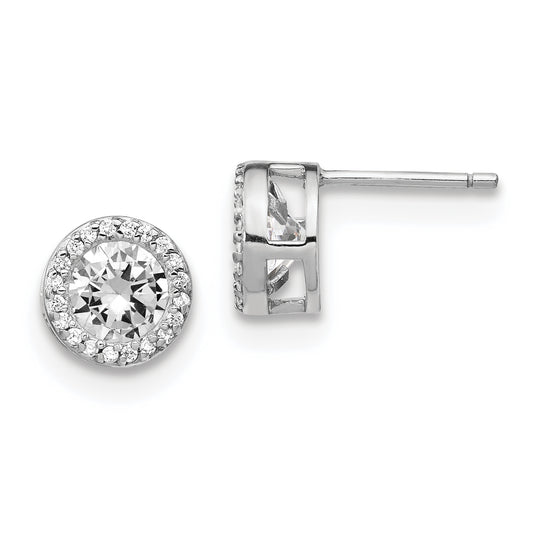Sterling Silver Cheryl M Rhodium-Plated Brilliant-Cut Cz Halo Post Earrings