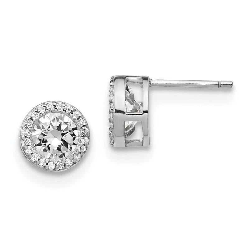 Sterling Silver Cheryl M Rhodium-Plated Brilliant-Cut Cz Halo Post Earrings