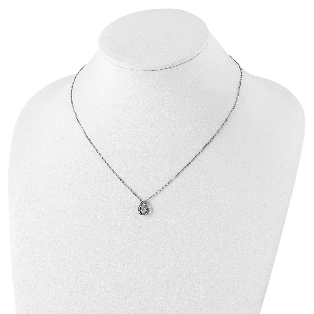 Sterling Silver Cheryl M Rhodium-Plated Brilliant-Cut Vibrant Cz Teardrop 18 Inch Necklace