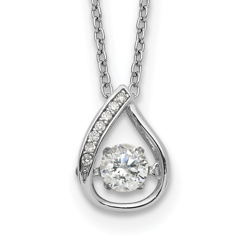 Sterling Silver Cheryl M Rhodium-Plated Brilliant-Cut Vibrant Cz Teardrop 18 Inch Necklace