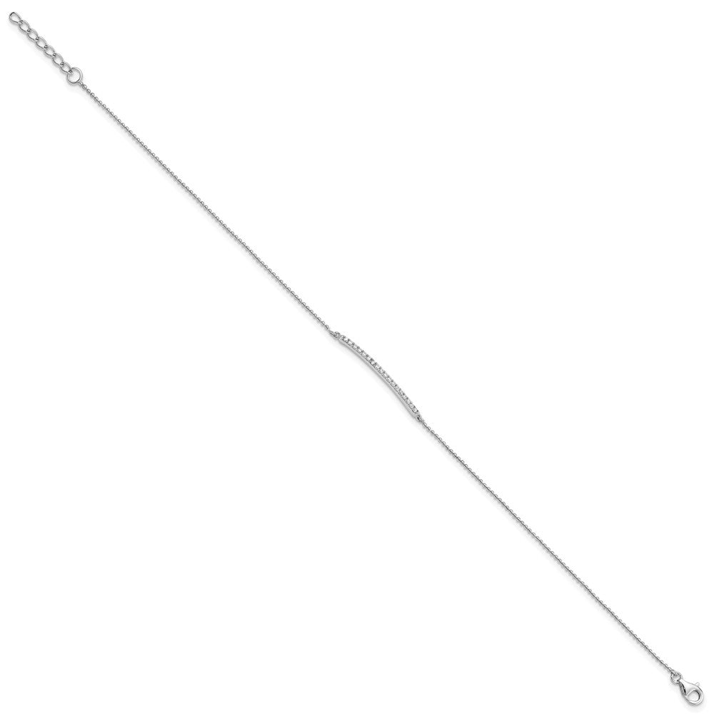 Sterling Silver Cheryl M Rhodium-Plated Brilliant-Cut Cz Bar 9.5 Inch Anklet With 1 Extender