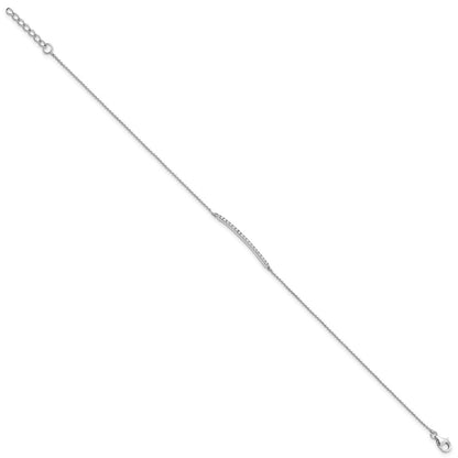 Sterling Silver Cheryl M Rhodium-Plated Brilliant-Cut Cz Bar 9.5 Inch Anklet With 1 Extender