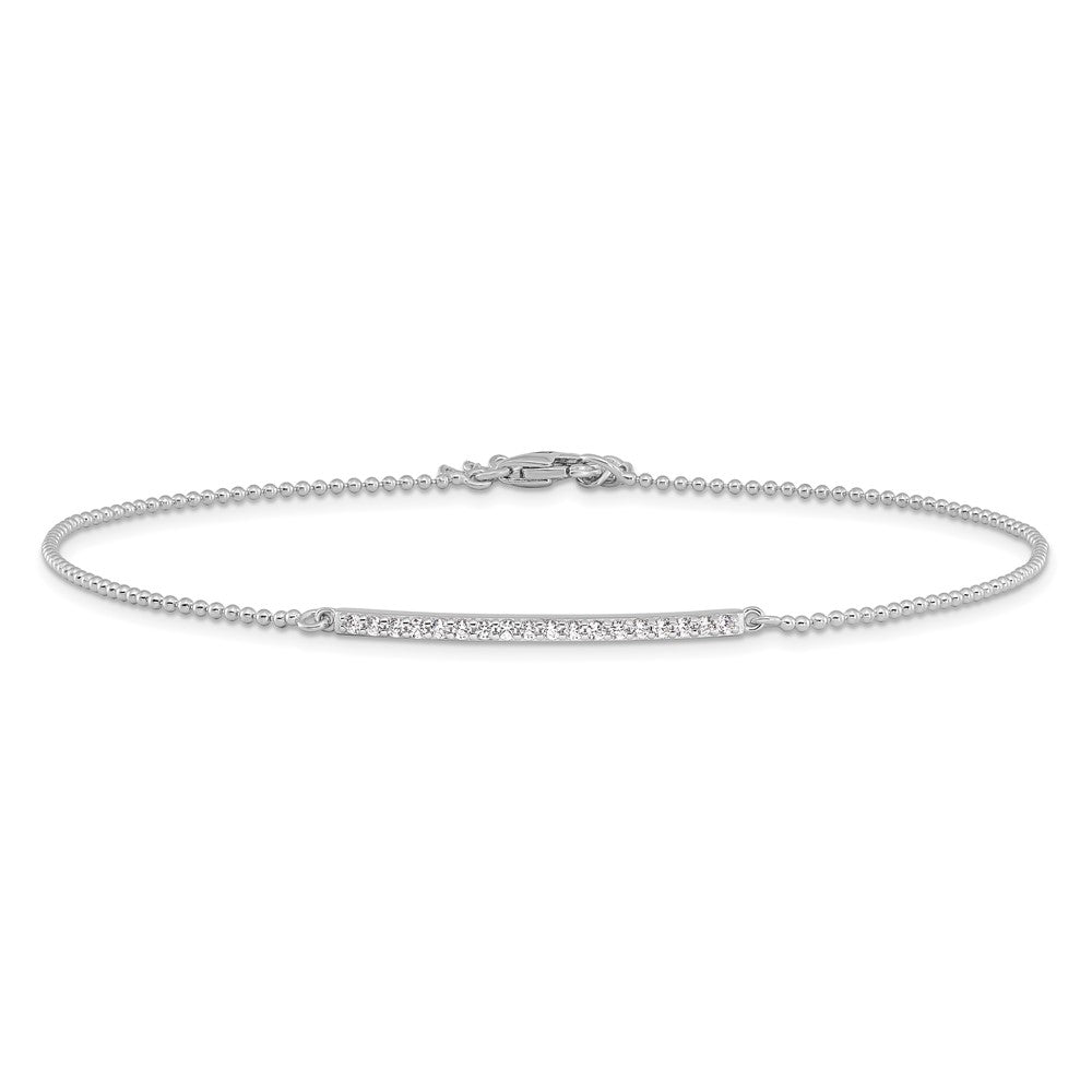 Sterling Silver Cheryl M Rhodium-Plated Brilliant-Cut Cz Bar 9.5 Inch Anklet With 1 Extender