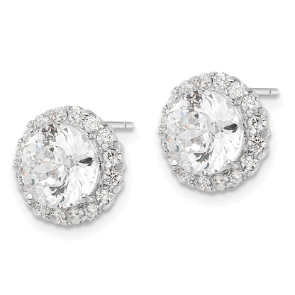 Sterling Silver Cheryl M Rhodium-Plated 100 Facet & Brilliant-Cut Round Cz Halo Post Earrings