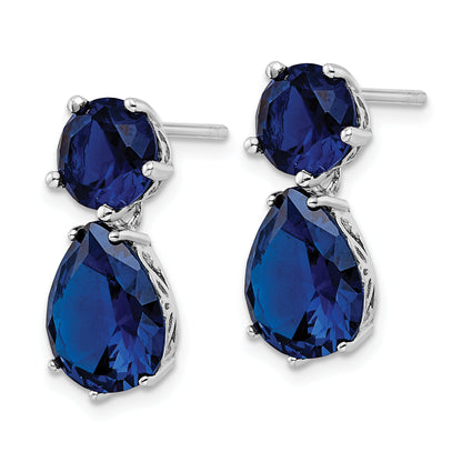 Sterling Silver Cheryl M Rhodium-Plated Brilliant-Cut Lab Created Dark Blue Spinel Post Dangle Earrings