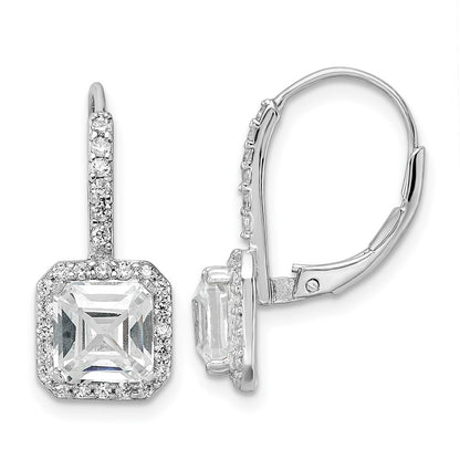 Sterling Silver Cheryl M Rhodium-Plated Brilliant-Cut And Asscher-Cut Cz Leverback Earrings