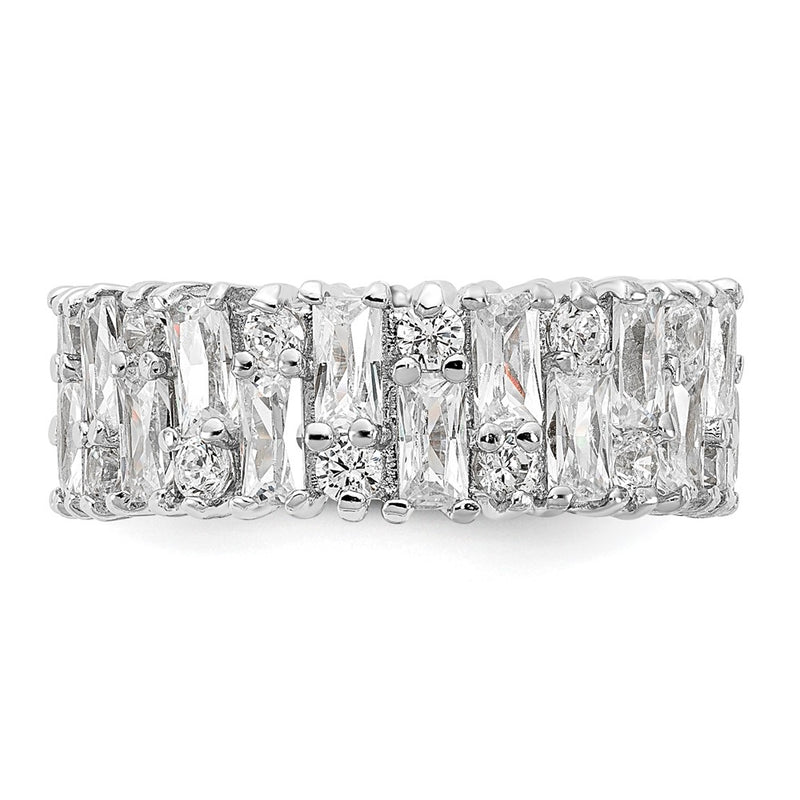 Sterling Silver Cheryl M Rhodium-Plated Fancy Baguette-Cut And Brilliant-Cut Cz Ring