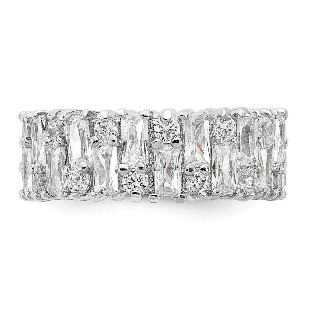 Sterling Silver Cheryl M Rhodium-Plated Fancy Baguette-Cut And Brilliant-Cut Cz Ring