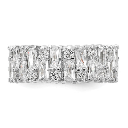 Sterling Silver Cheryl M Rhodium-Plated Fancy Baguette-Cut And Brilliant-Cut Cz Ring