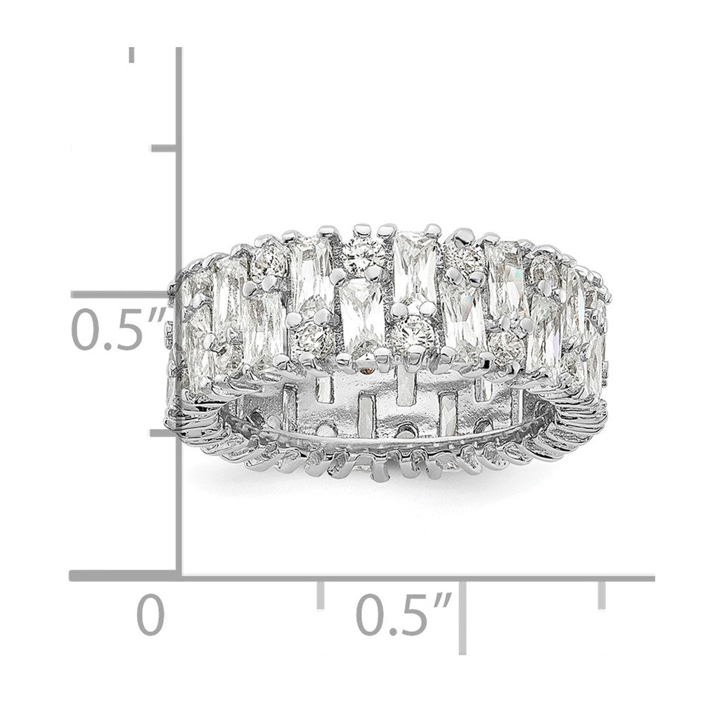 Sterling Silver Cheryl M Rhodium-Plated Fancy Baguette-Cut And Brilliant-Cut Cz Ring