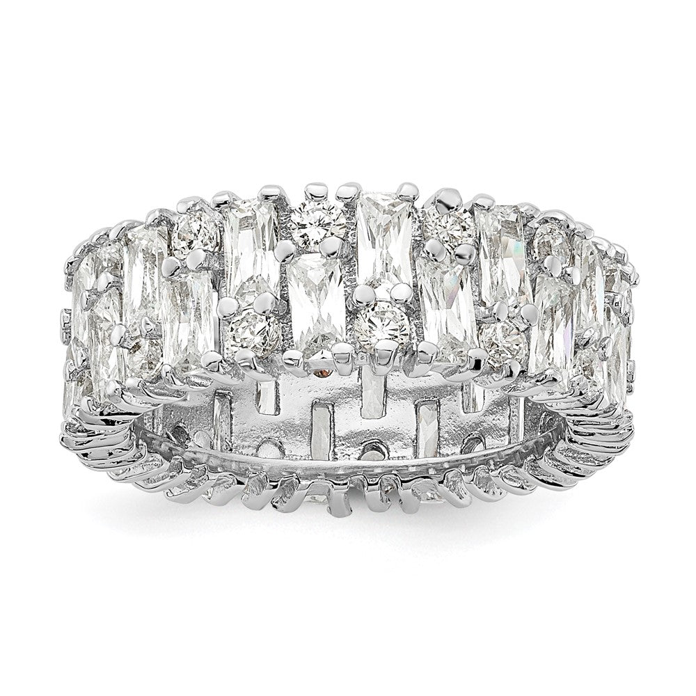 Sterling Silver Cheryl M Rhodium-Plated Fancy Baguette-Cut And Brilliant-Cut Cz Ring