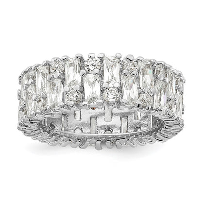 Sterling Silver Cheryl M Rhodium-Plated Fancy Baguette-Cut And Brilliant-Cut Cz Ring