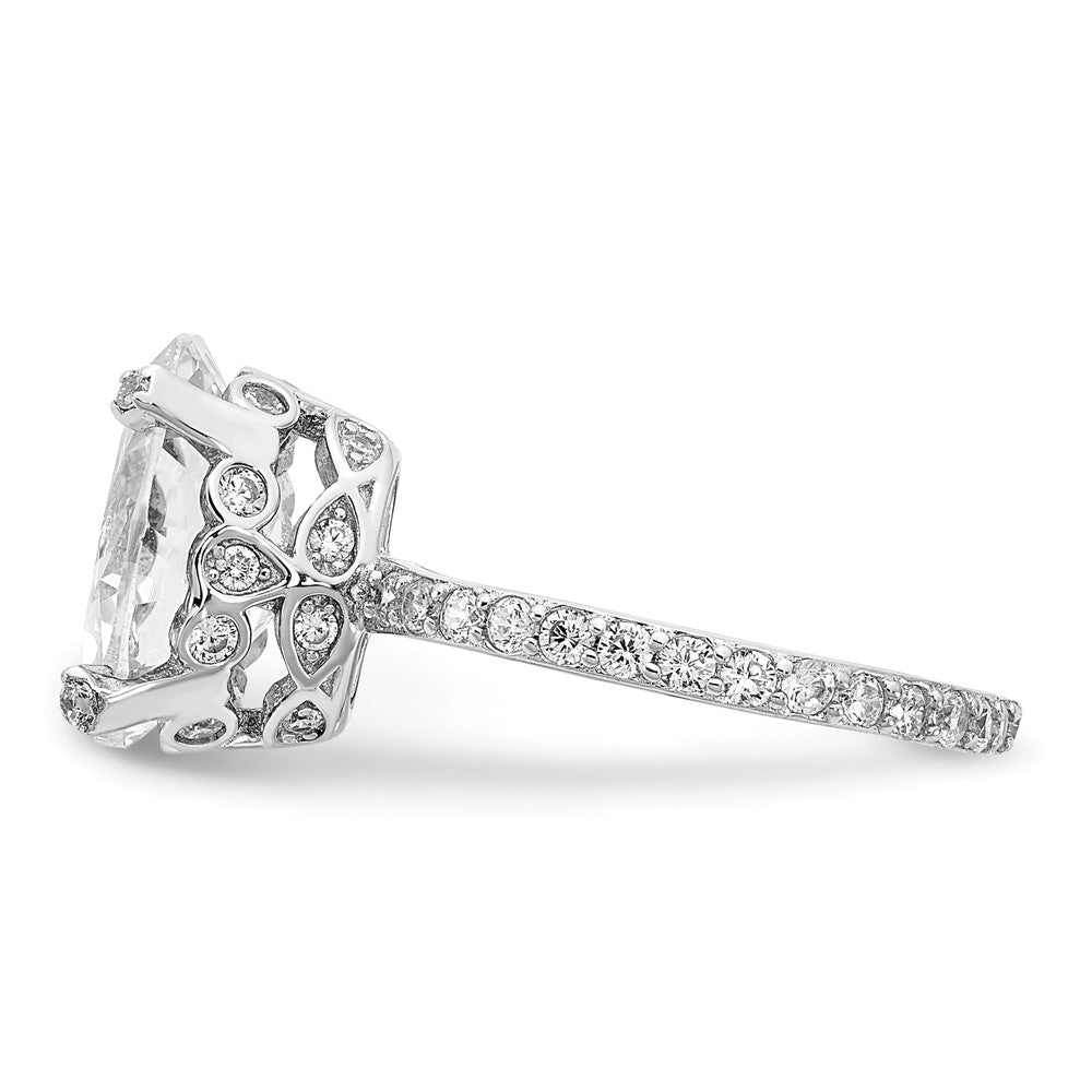 Sterling Silver Cheryl M Rhodium-Plated Brilliant-Cut Cz Oval Center With Side Stones Ring