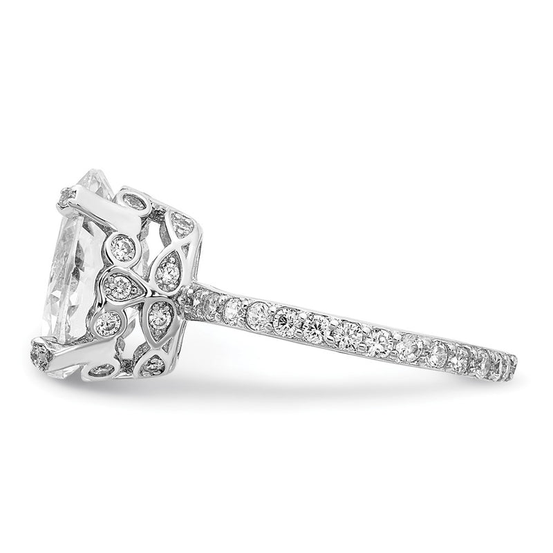 Sterling Silver Cheryl M Rhodium-Plated Brilliant-Cut Cz Oval Center With Side Stones Ring