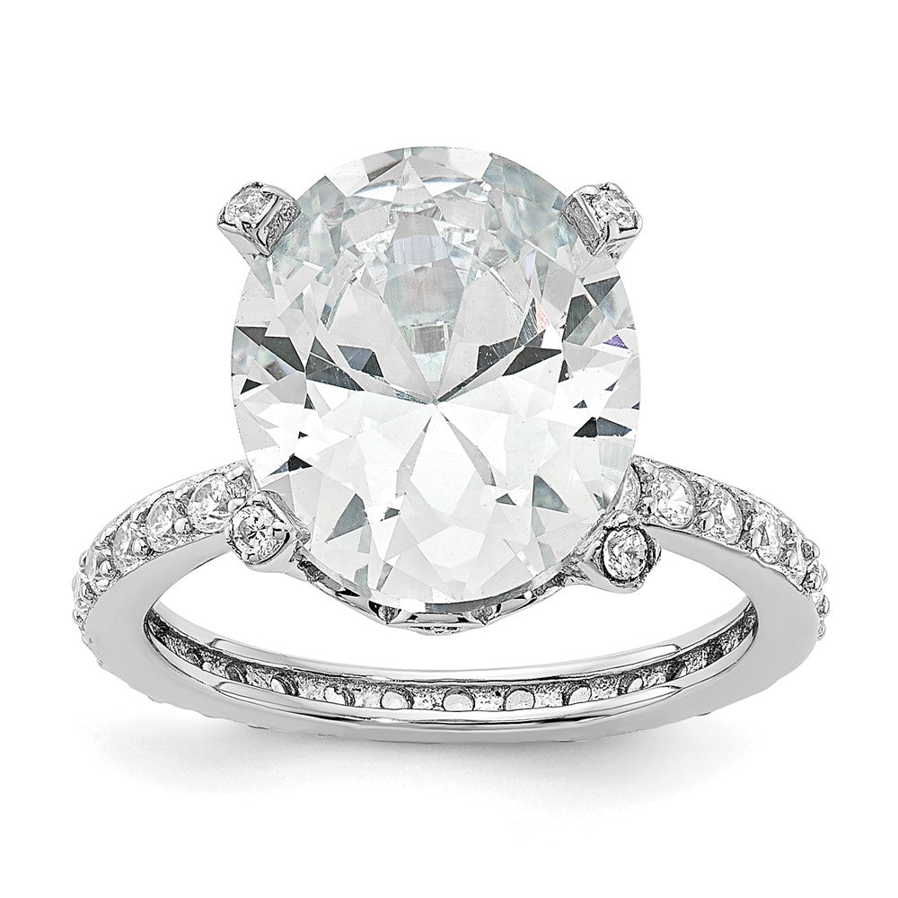 Sterling Silver Cheryl M Rhodium-Plated Brilliant-Cut Cz Oval Center With Side Stones Ring