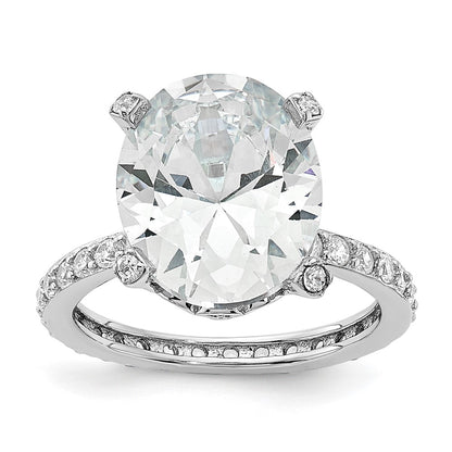 Sterling Silver Cheryl M Rhodium-Plated Brilliant-Cut Cz Oval Center With Side Stones Ring