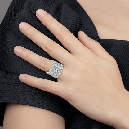 Sterling Silver Cheryl M Rhodium-Plated Brilliant-Cut Cz Multi-Stone Ring