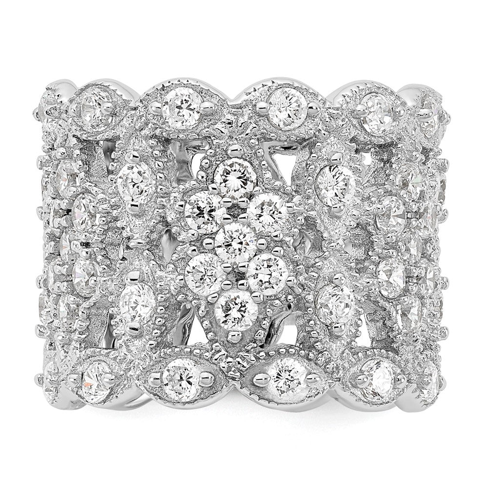 Sterling Silver Cheryl M Rhodium-Plated Brilliant-Cut Cz Multi-Stone Ring