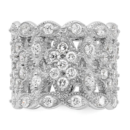 Sterling Silver Cheryl M Rhodium-Plated Brilliant-Cut Cz Multi-Stone Ring