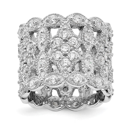 Sterling Silver Cheryl M Rhodium-Plated Brilliant-Cut Cz Multi-Stone Ring