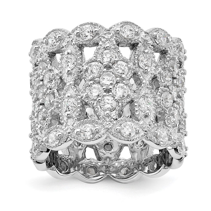 Sterling Silver Cheryl M Rhodium-Plated Brilliant-Cut Cz Multi-Stone Ring