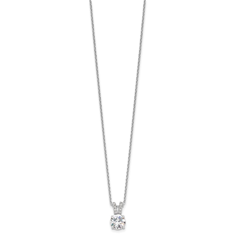 Sterling Silver Cheryl M Rhodium-Plated Brilliant-Cut 8mm Round Cz With Split Bail 18 Inch Necklace