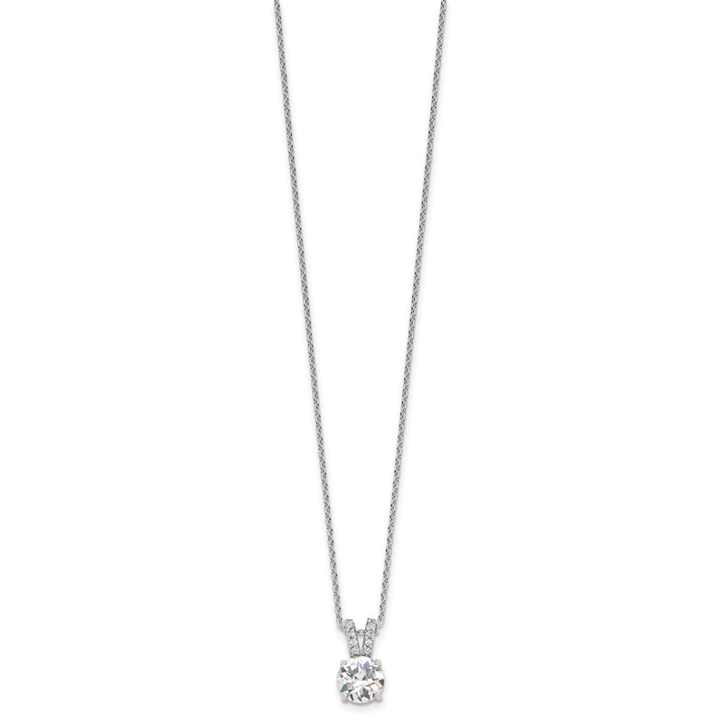 Sterling Silver Cheryl M Rhodium-Plated Brilliant-Cut 8mm Round Cz With Split Bail 18 Inch Necklace
