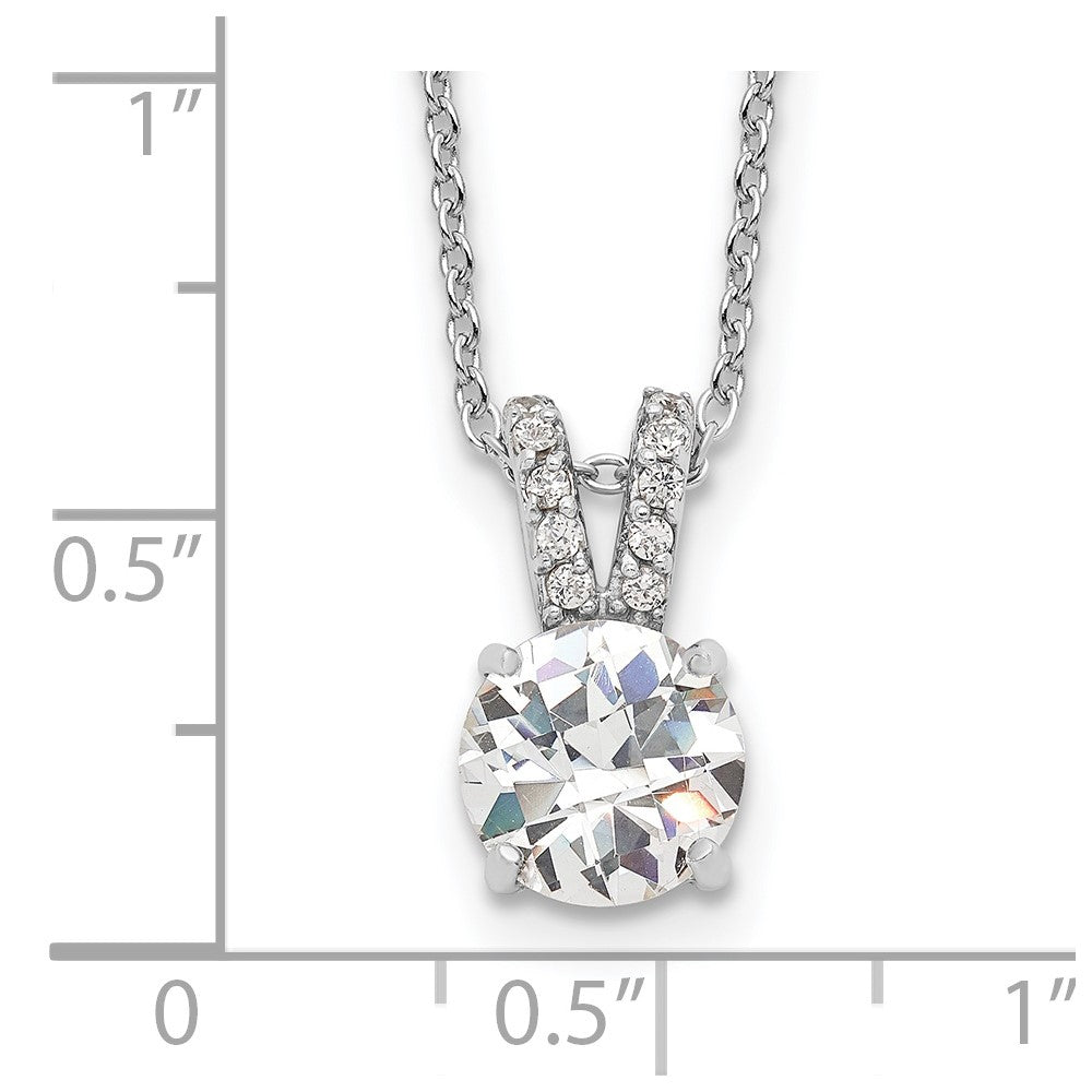 Sterling Silver Cheryl M Rhodium-Plated Brilliant-Cut 8mm Round Cz With Split Bail 18 Inch Necklace