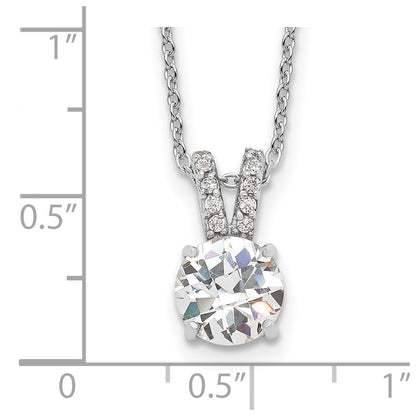 Sterling Silver Cheryl M Rhodium-Plated Brilliant-Cut 8mm Round Cz With Split Bail 18 Inch Necklace