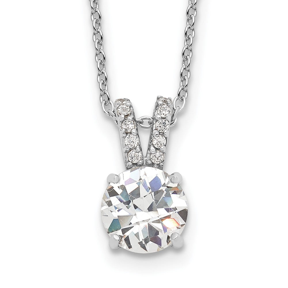 Sterling Silver Cheryl M Rhodium-Plated Brilliant-Cut 8mm Round Cz With Split Bail 18 Inch Necklace