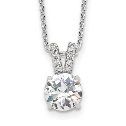 Sterling Silver Cheryl M Rhodium-Plated Brilliant-Cut 8mm Round Cz With Split Bail 18 Inch Necklace