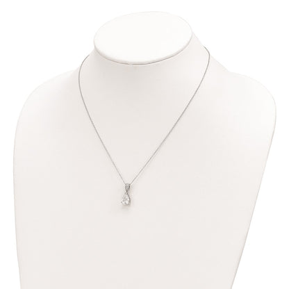 Sterling Silver Cheryl M Rhodium-Plated Brilliant-Cut Pear Cz Pendant 18 Inch Necklace