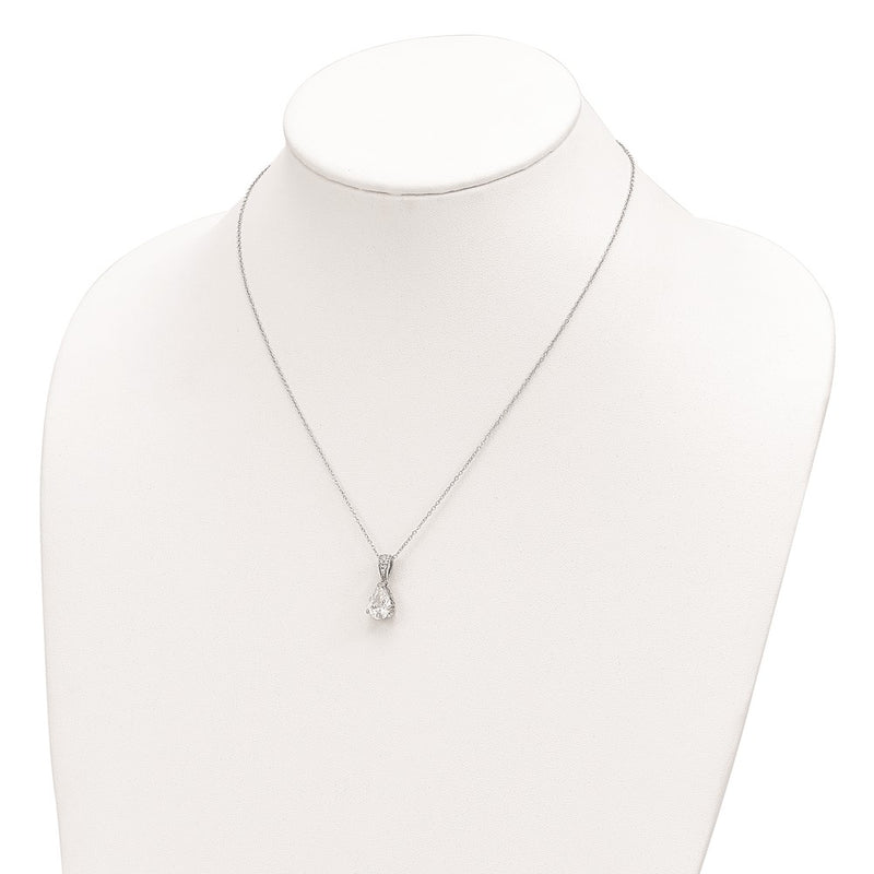 Sterling Silver Cheryl M Rhodium-Plated Brilliant-Cut Pear Cz Pendant 18 Inch Necklace