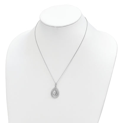 Sterling Silver Cheryl M Rhodium-Plated Brilliant-Cut Cz Double Halo Pear Shaped 18 Inch Necklace