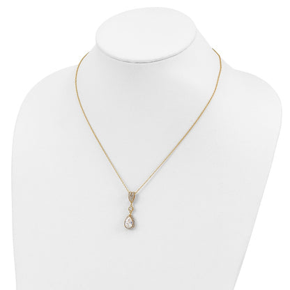 Sterling Silver Cheryl M Gold-Plated Brilliant-Cut Cz Teardrop And Bezel Halo 18 Inch Necklace