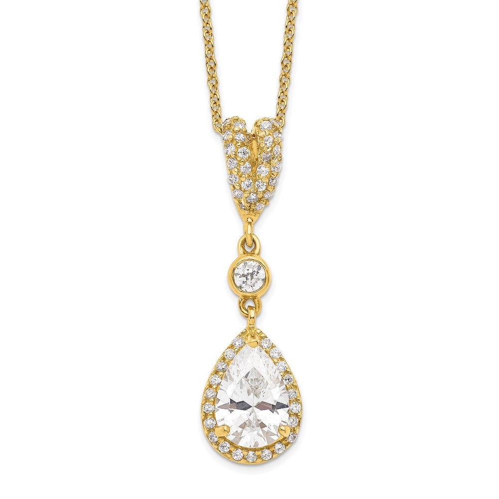 Sterling Silver Cheryl M Gold-Plated Brilliant-Cut Cz Teardrop And Bezel Halo 18 Inch Necklace