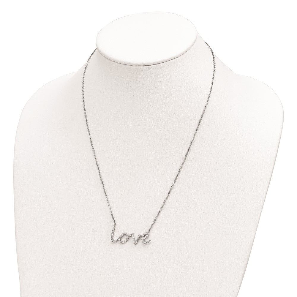 Sterling Silver Cheryl M Rhodium-Plated Brilliant-Cut Cz Love 18 Inch Necklace