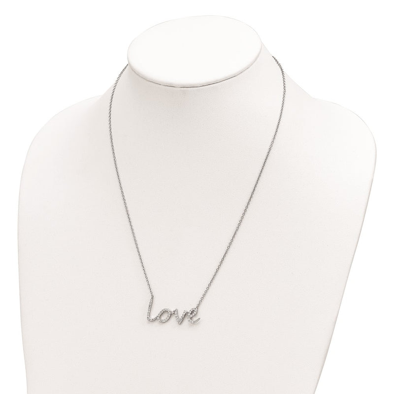 Sterling Silver Cheryl M Rhodium-Plated Brilliant-Cut Cz Love 18 Inch Necklace