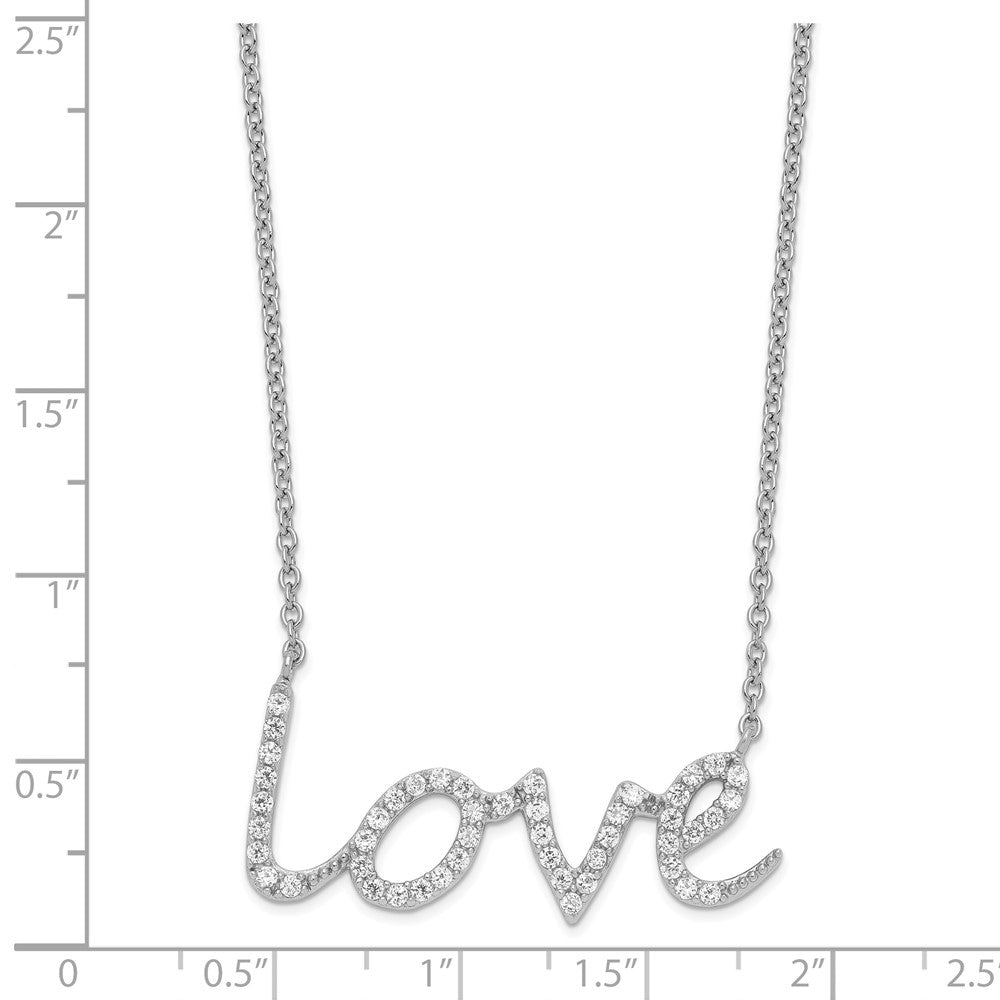 Sterling Silver Cheryl M Rhodium-Plated Brilliant-Cut Cz Love 18 Inch Necklace