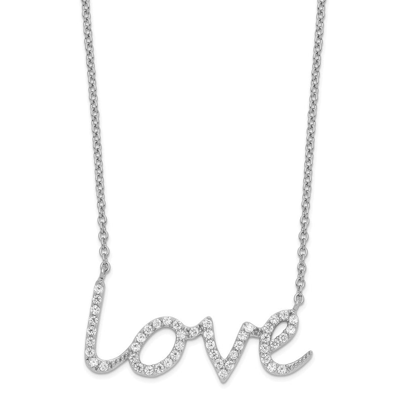 Sterling Silver Cheryl M Rhodium-Plated Brilliant-Cut Cz Love 18 Inch Necklace