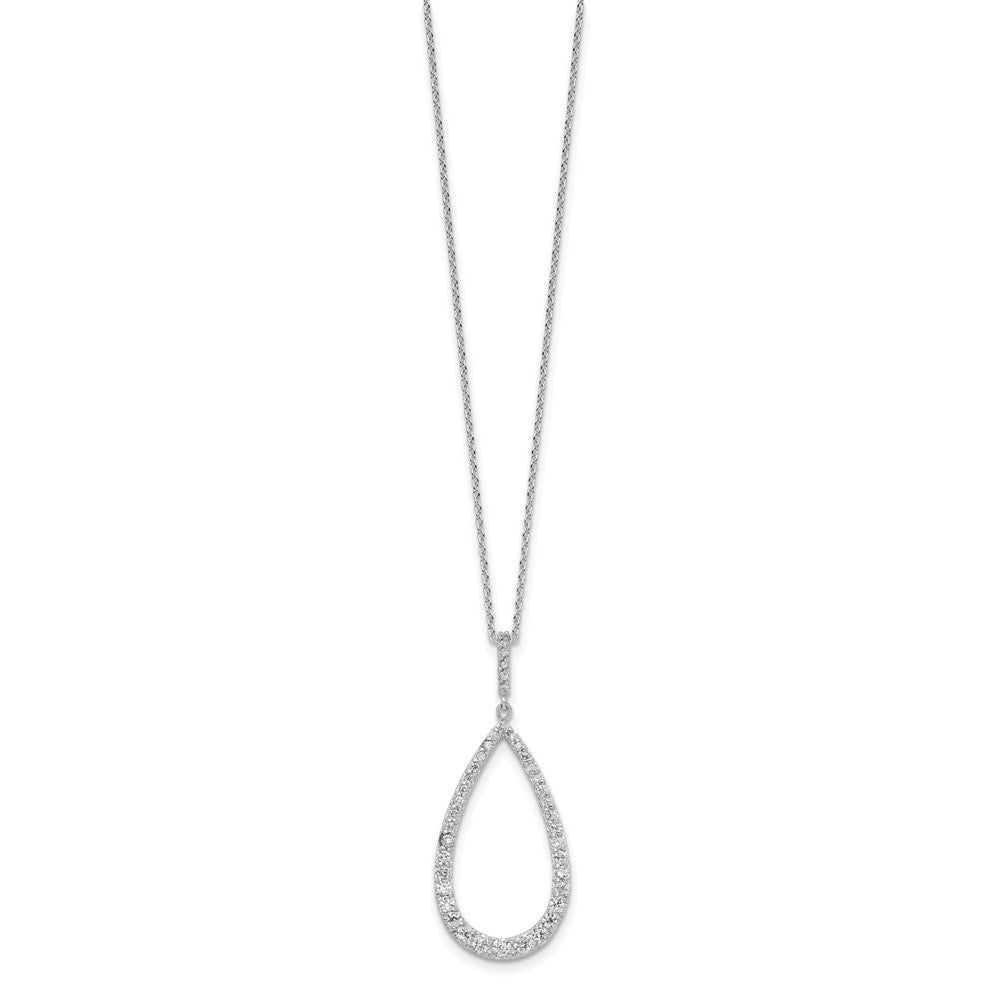Sterling Silver Cheryl M Rhodium-Plated Brilliant-Cut Cz Open Pear Shape 18 Inch Necklace