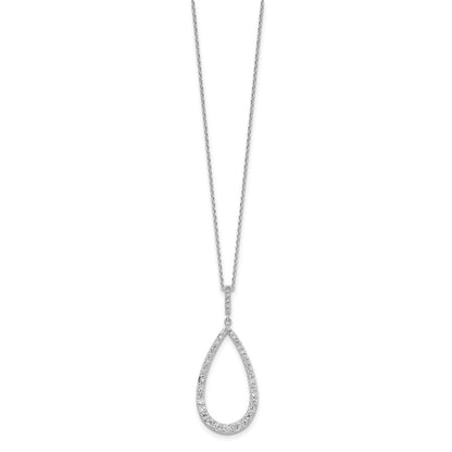 Sterling Silver Cheryl M Rhodium-Plated Brilliant-Cut Cz Open Pear Shape 18 Inch Necklace