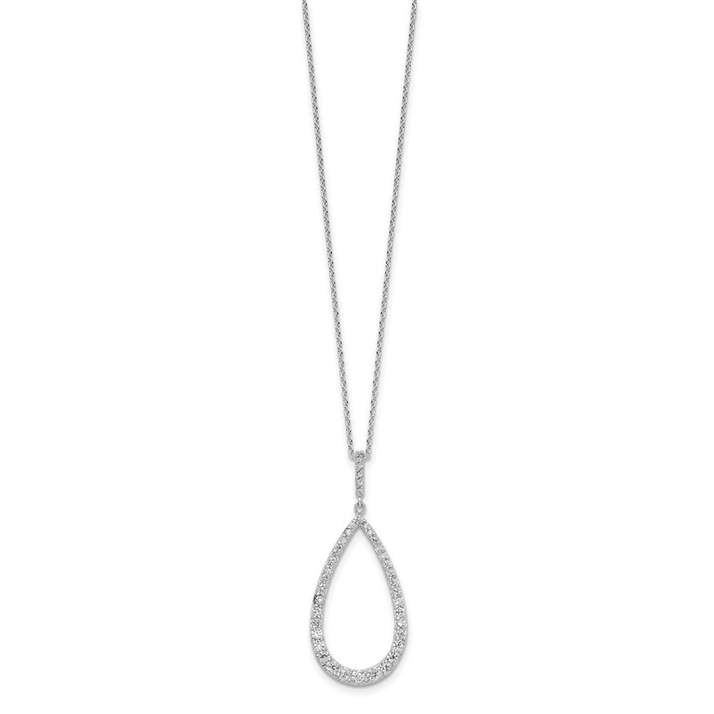 Sterling Silver Cheryl M Rhodium-Plated Brilliant-Cut Cz Open Pear Shape 18 Inch Necklace