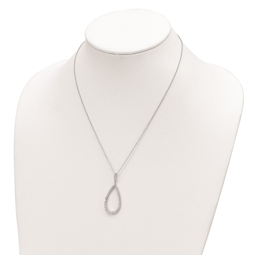 Sterling Silver Cheryl M Rhodium-Plated Brilliant-Cut Cz Open Pear Shape 18 Inch Necklace