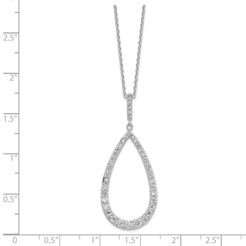 Sterling Silver Cheryl M Rhodium-Plated Brilliant-Cut Cz Open Pear Shape 18 Inch Necklace